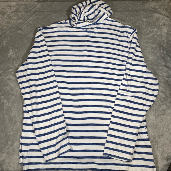 Charleston Threads Hooded Shirt Men’s XL White Blue Striped Lightweight Patch - Picture 8 of 11